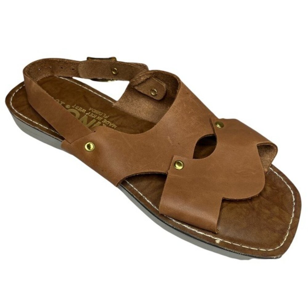 Kino Leather Sandals Womens Brown Adjustable Open Tow Slingback Handmade Size 10